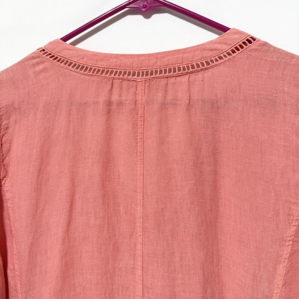 Soft Surroundings Coral Linen Tunic Top Medium V Neck 3/4 Sleeve Boho - Picture 7 of 11